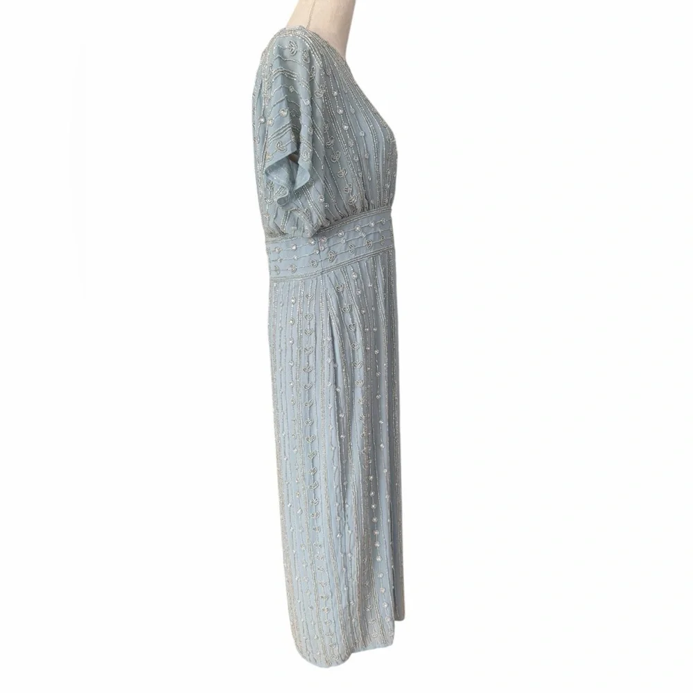 Mac Duggal Beaded Cap Sleeve Colum Midi Dress in Slate Blue - Picture 6 of 11